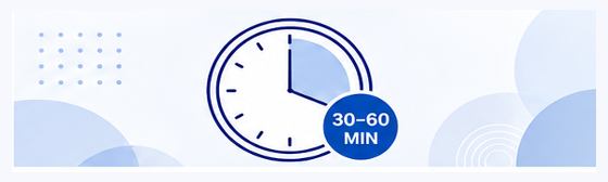 Clock showing a 30 to 60 minute meeting