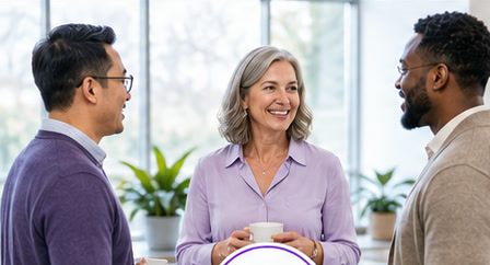 Professionals networking and chatting at an event