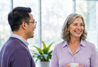 Professionals networking and chatting at an event