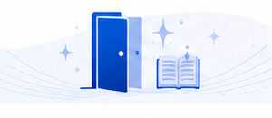 An open door beside an open book