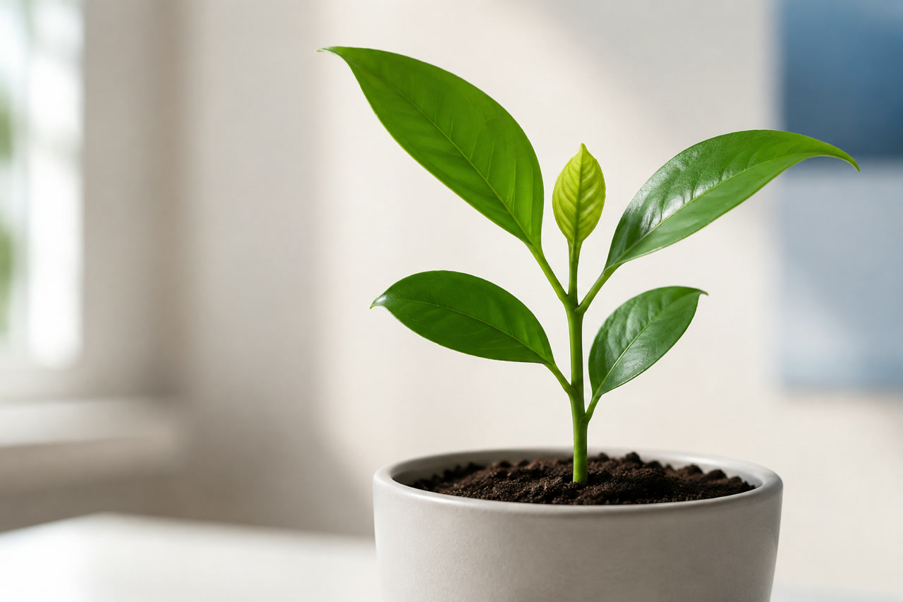 A young green sprout emerging from the soil