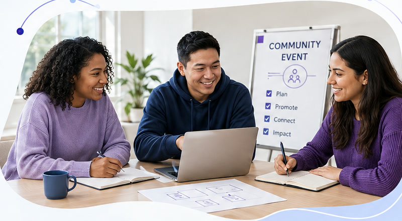 Volunteers planning a community event together