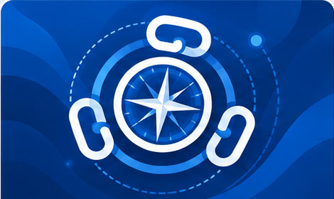 A compass surrounded by linked rings
